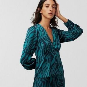 J. Crew Teal and Black Zebra Print Blouse & Pants SET